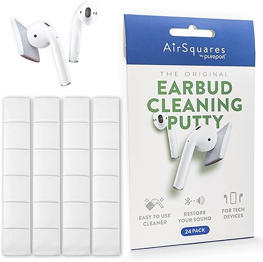 AirSquares Earbud Cleaning Putty, The Original AirPod Cleaner Kit. Remove Wax, Dirt & Gunk from The Speaker Grille & Other Surfaces of AirPods, Earbuds & Hearing-aid Devices. AirPod Cleaner (24 Pack)