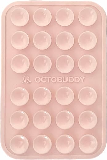 OCTOBUDDY || Silicone Suction Phone Case Adhesive Mount || (iPhone and Android Cellphone case Compatible, Hands-Free Mobile Accessory Holder for Selfies and Videos) Fidget Toy (Chalk Pink)