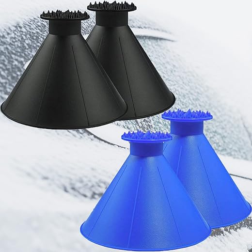 TANGME 4 Pack Ice Snow Scraper for Car Windshield, Multi-Function ABS Round Cone Ice Scrapers Snow Remover Magical Frost Removal Funnel Shaped Cleaning Tool Large Size(5.9 x 6 Inch)