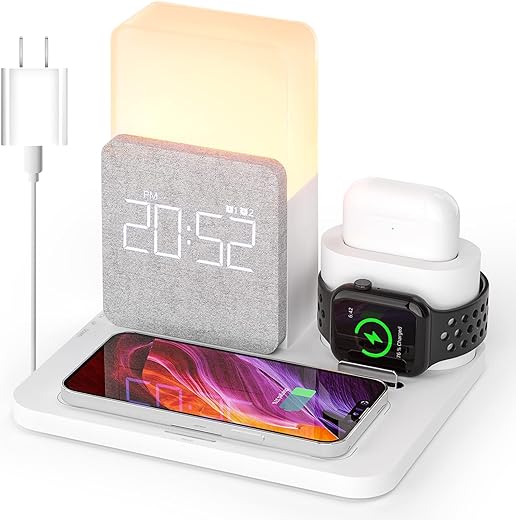 Wireless Charging Station, 3 in 1 Charging Station, Alarm Clock with Wireless Charger, iPhone 12/13/14 Pro/13 Mini/13 Pro Max/12 pro, Samsung, AirPods(QC3.0 Adapter Included)