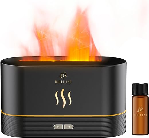 Flame Diffuser with 1 Jar Peppermint Essential Oil Aromatherapy Diffuser with Waterless Auto-Off Protection for Spa Home Yoga Office (Black)