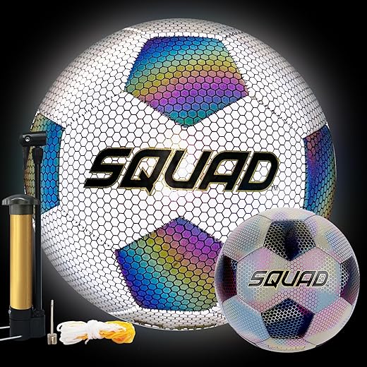 SQUAD Holographic Soccer Ball Reflective Soccer Gifts for Boys, Girls, Men Indoor Outdoor Soccer Training