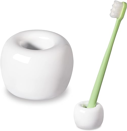 Urbanstrive Sleek Mini Ceramics Toothbrush Holder Stand for Bathroom Vanity Countertops (1-Pack White)