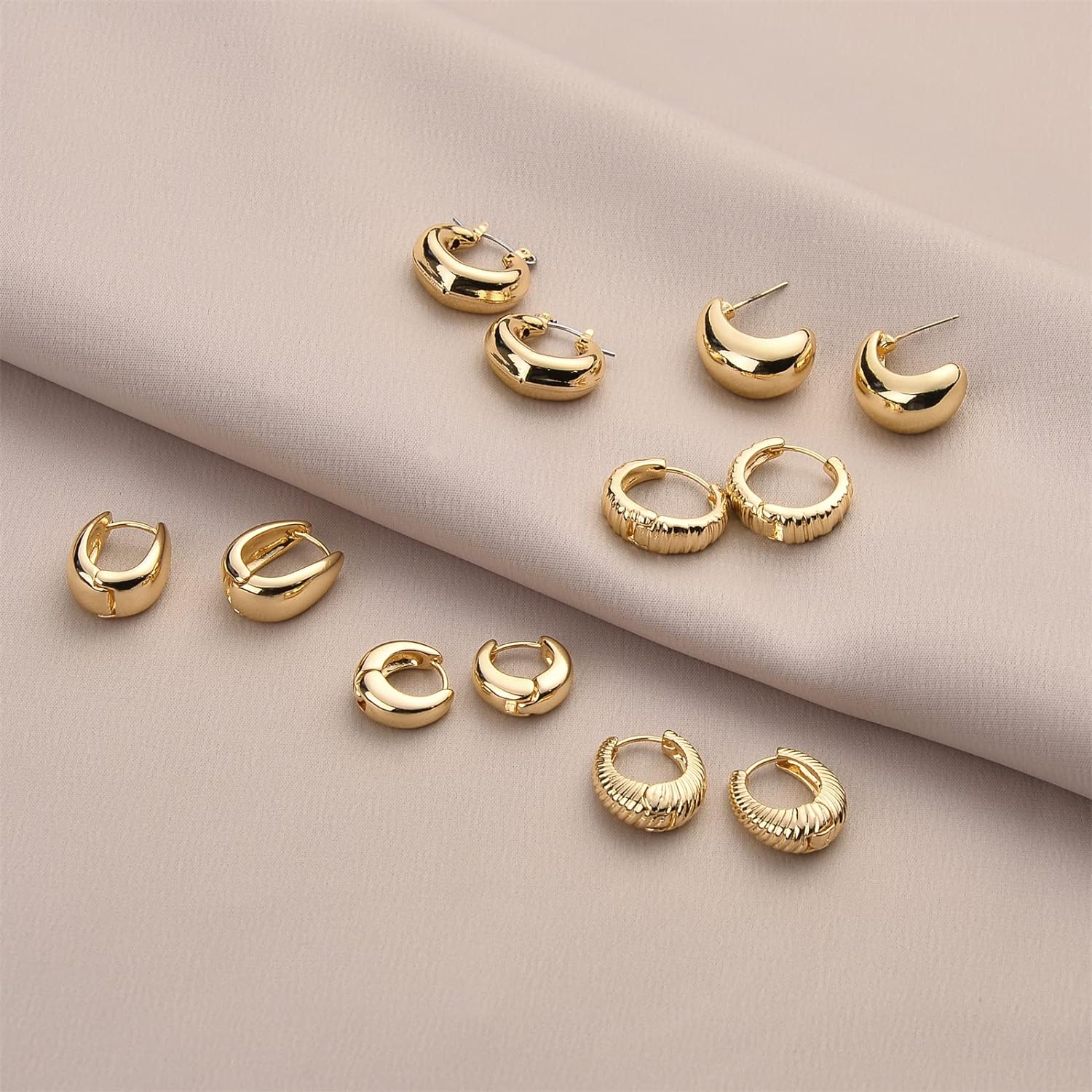 1724327671 321 Wgoud Chunky Hoop Earrings Set 14K Gold Hoop Earrings for