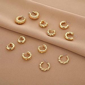 1724327673 50 Wgoud Chunky Hoop Earrings Set 14K Gold Hoop Earrings for