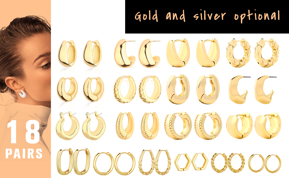 1724327673 601 Wgoud Chunky Hoop Earrings Set 14K Gold Hoop Earrings for