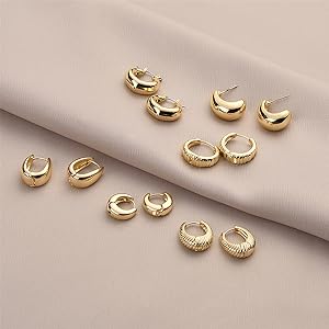 1724327673 836 Wgoud Chunky Hoop Earrings Set 14K Gold Hoop Earrings for