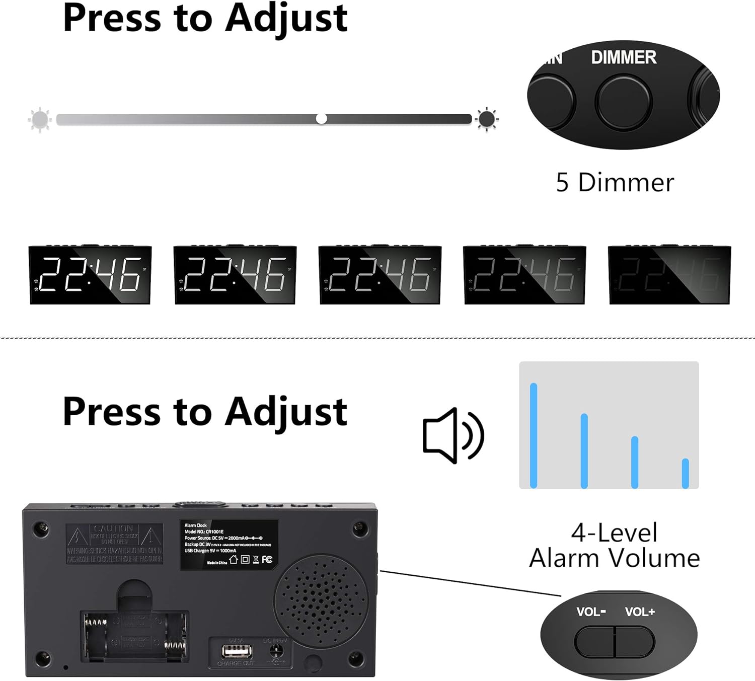 1724336437 444 Alarm Clock for Bedroom 2 Alarms Loud LED Big Display