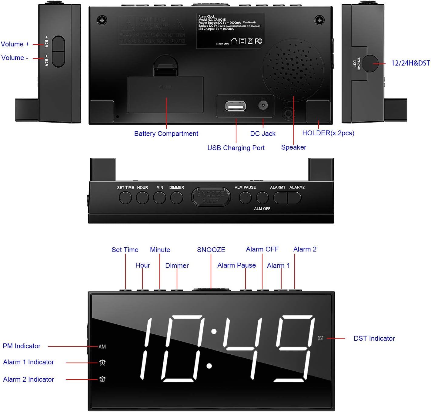 1724336438 324 Alarm Clock for Bedroom 2 Alarms Loud LED Big Display