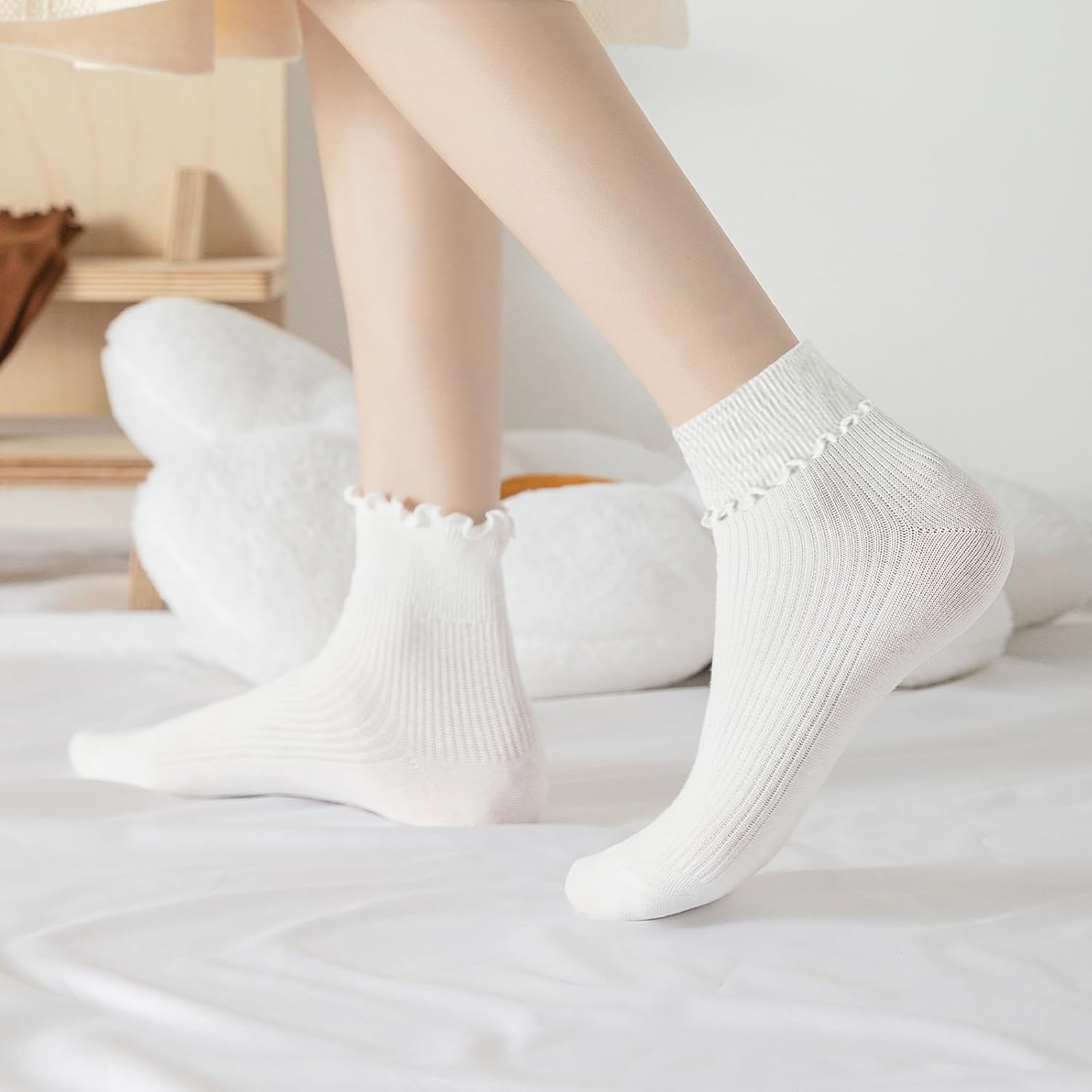 1724344168 230 8 Pairs Frilly Socks WomenRuffle Socks for Girl WomenSolid Color