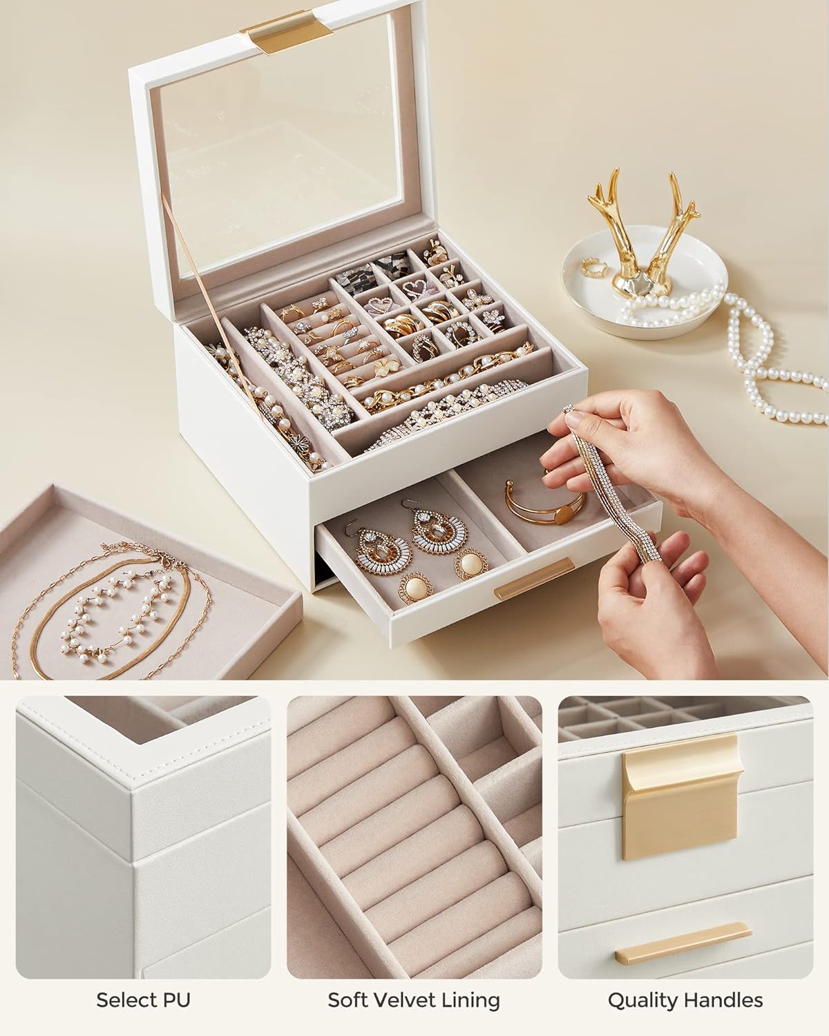 1724351020 168 SONGMICS Jewelry Box with Glass Lid 3 Layer Jewelry Organizer 2