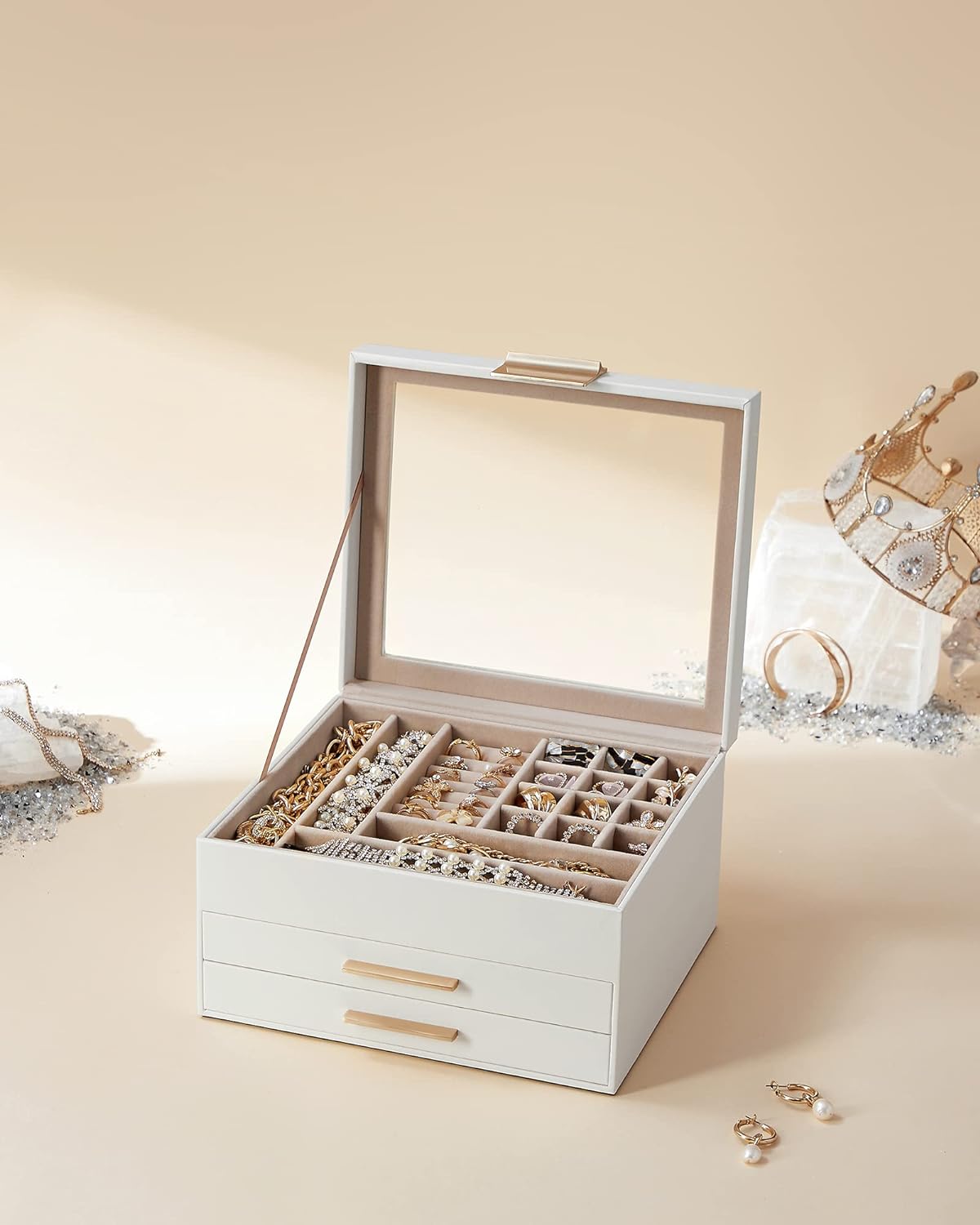 1724351021 130 SONGMICS Jewelry Box with Glass Lid 3 Layer Jewelry Organizer 2