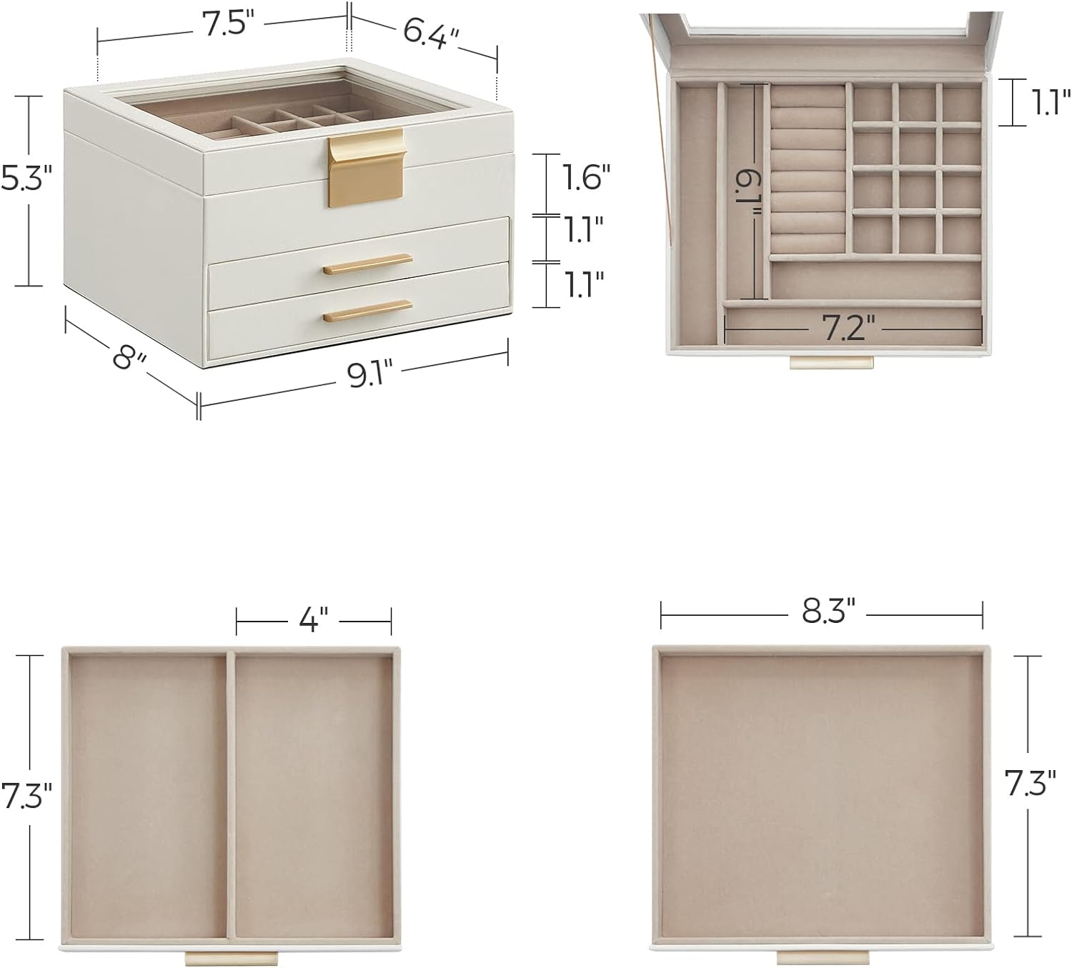 1724351021 5 SONGMICS Jewelry Box with Glass Lid 3 Layer Jewelry Organizer 2