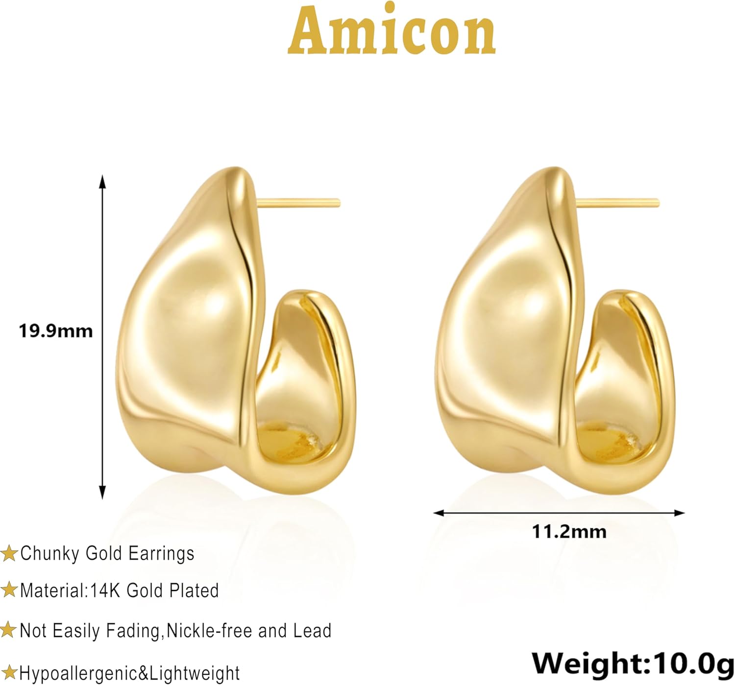 1724365398 388 Chunky Gold Stud Earrings for Women 14k Gold Plated Hypoallergenic