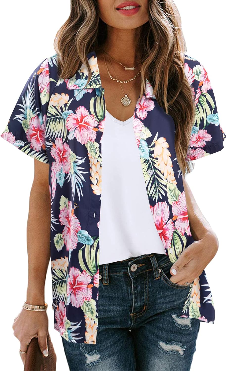 1724366233 898 MYHALF Women Hawaiian Shirt Soft Cool Summer Hawaii Shirts Floral