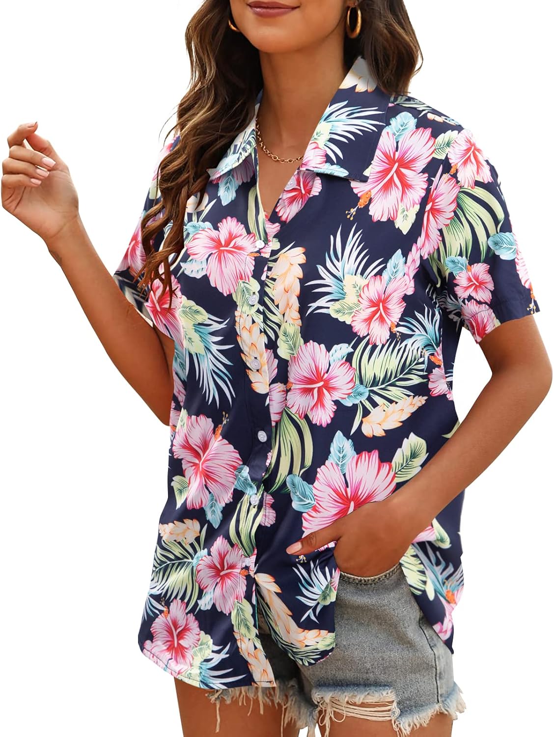 1724366234 911 MYHALF Women Hawaiian Shirt Soft Cool Summer Hawaii Shirts Floral