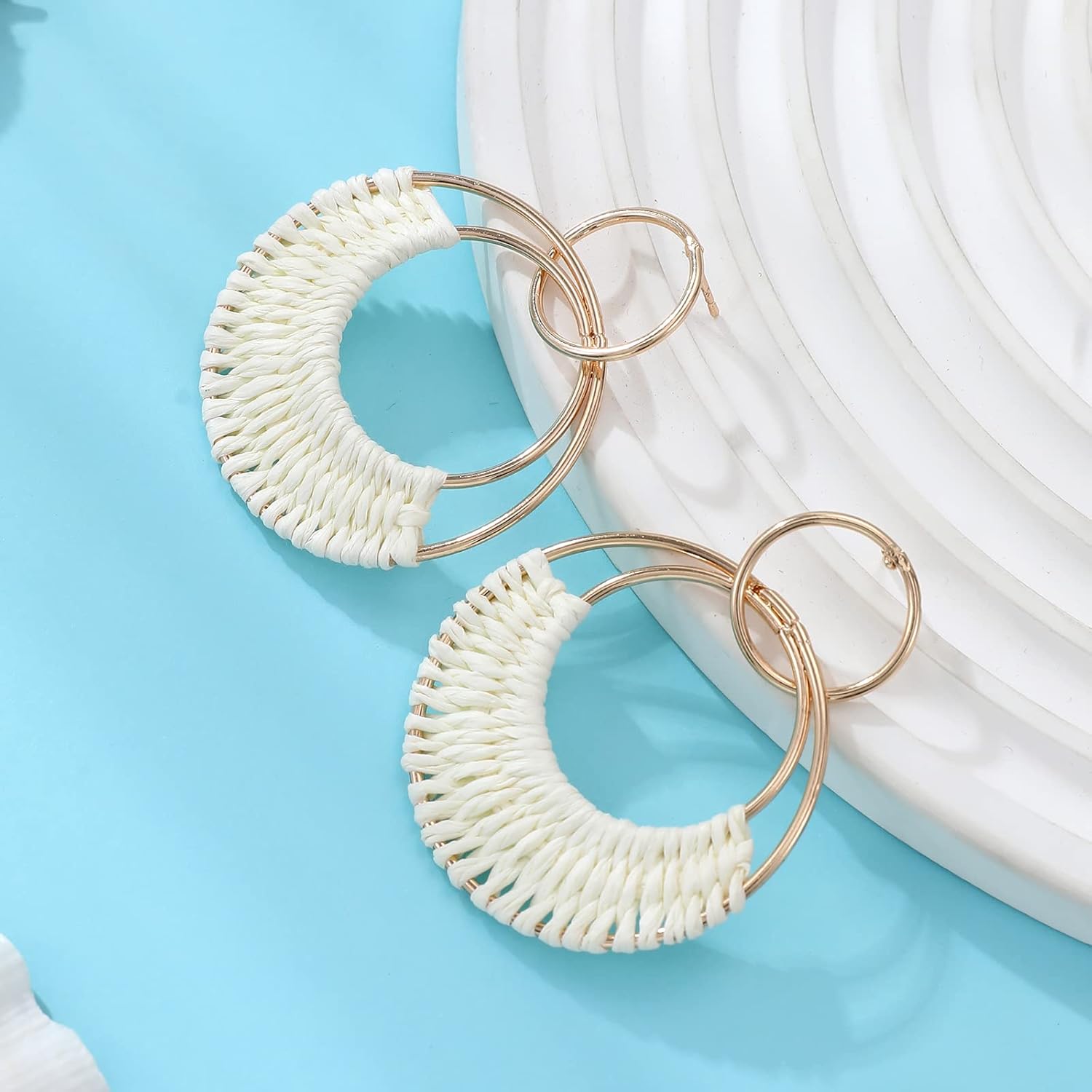 1724377105 291 Rattan Weave Earrings Boho Summer Raffia Hoop Dangle Earrings for