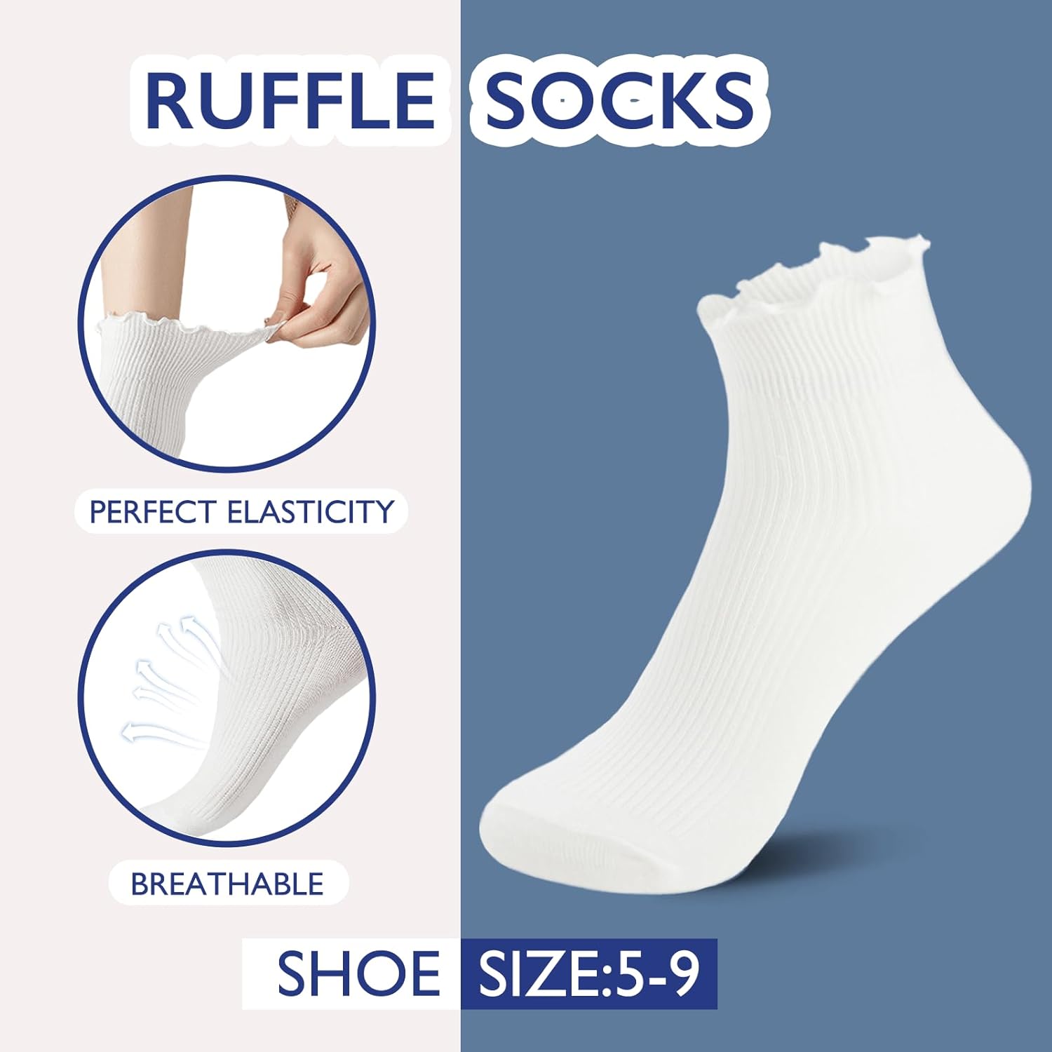 1724381342 998 6 Pairs of Ruffle Socks Women Ruffle Turn Cuff Casual Cute