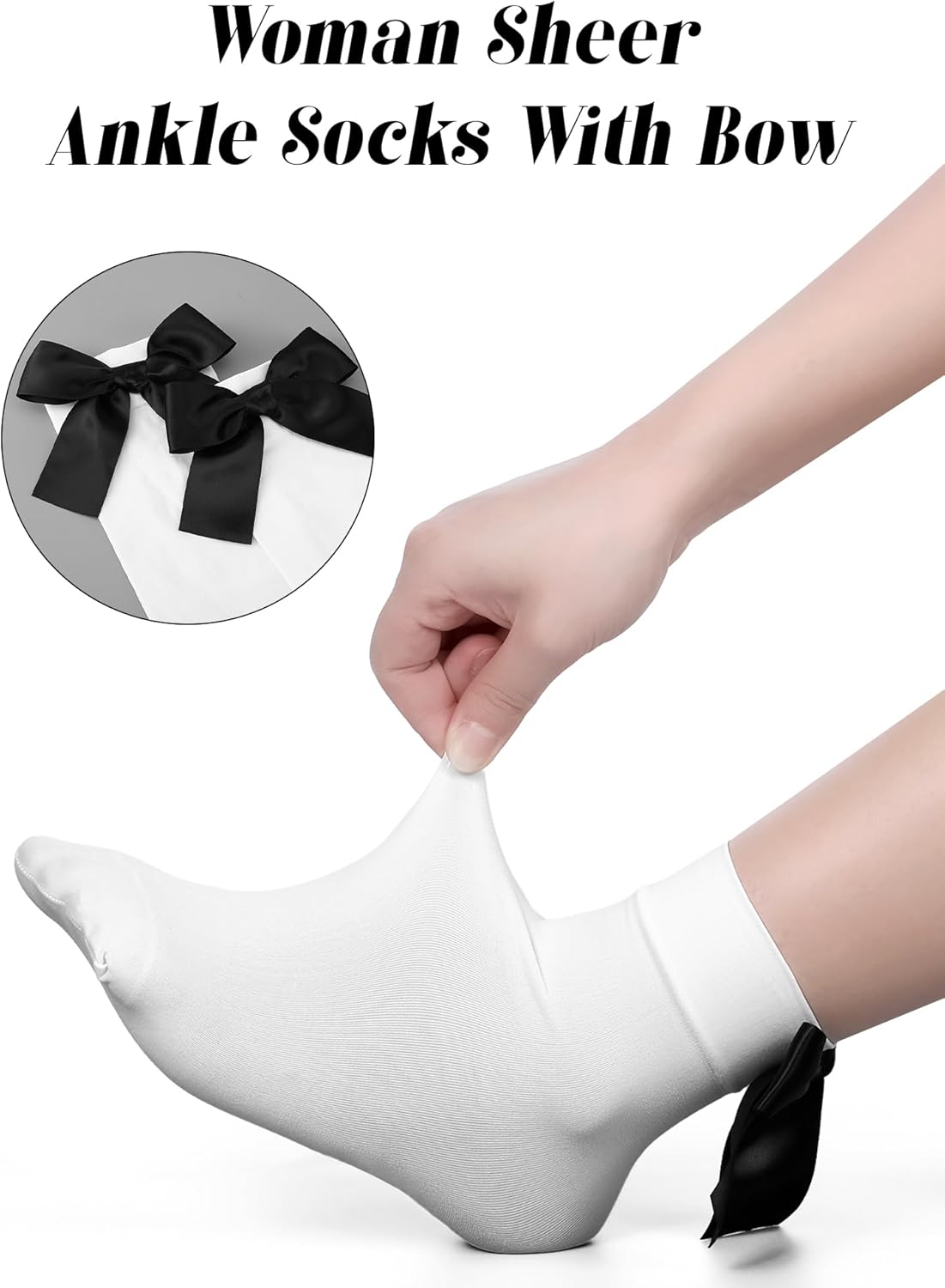 1724382159 178 6 Pairs Bows Socks Women Ankle Socks White Black Nylon