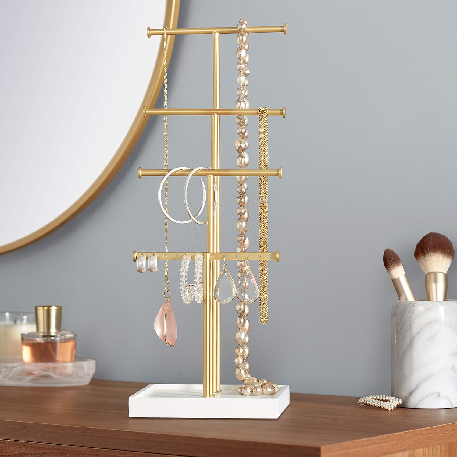 1724388089 843 Amazon Basics Four Tier Jewelry Tree Stand WhiteBrass