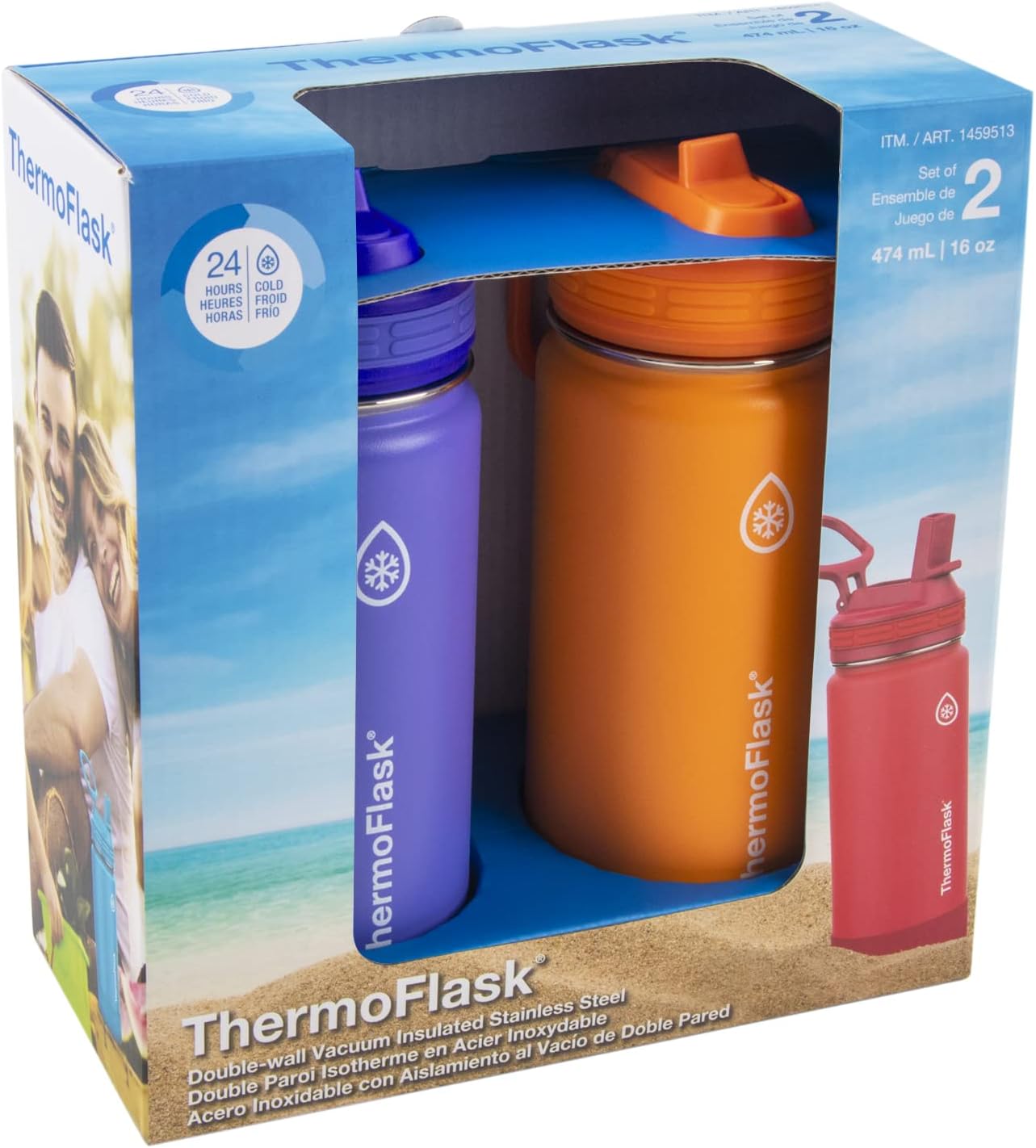 1724398416 220 ThermoFlask 16 oz Double Wall Vacuum Insulated Stainless Steel 2 Pack