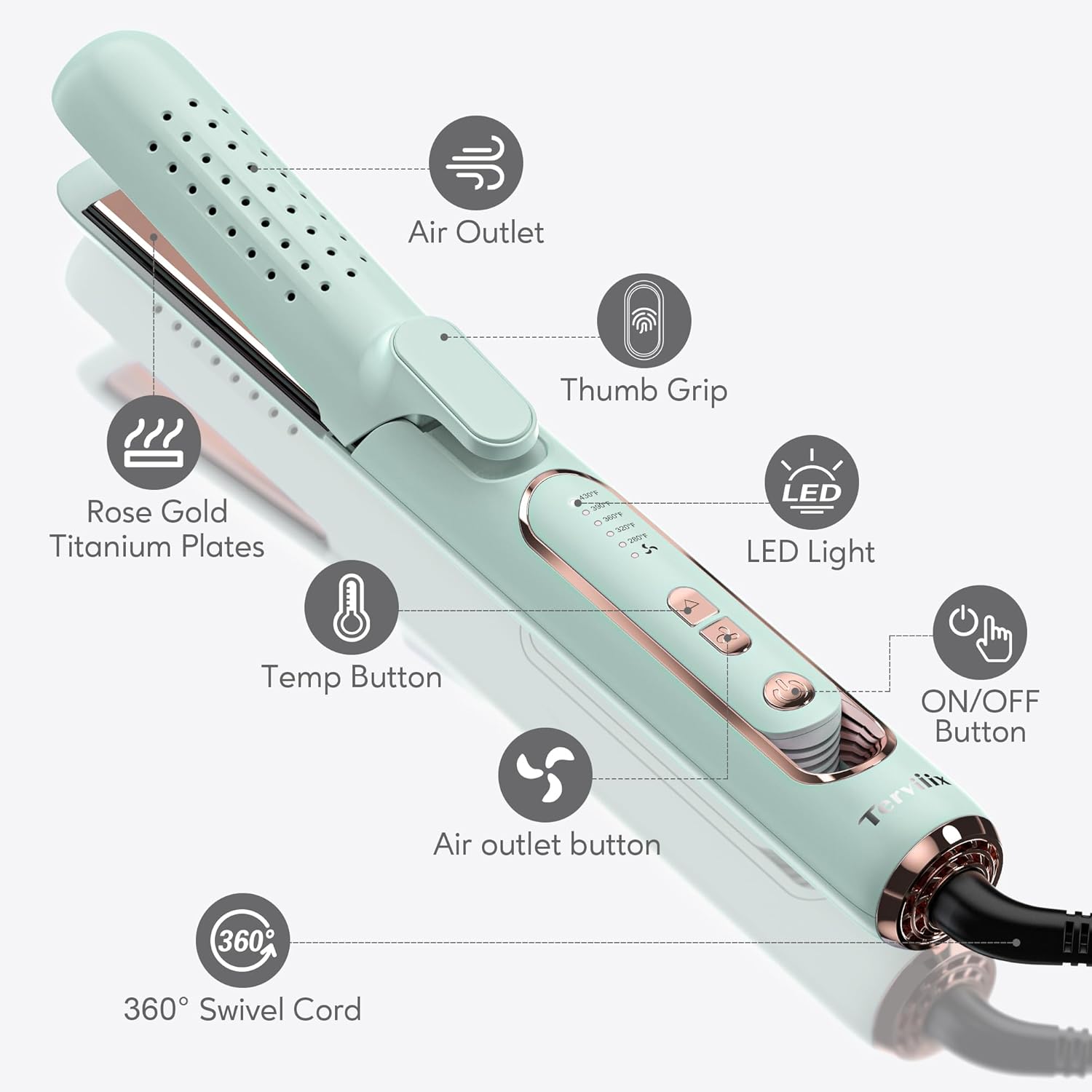 1724407355 401 Terviiix Titanium Flat Iron Hair Straightener with 360° Air Technology