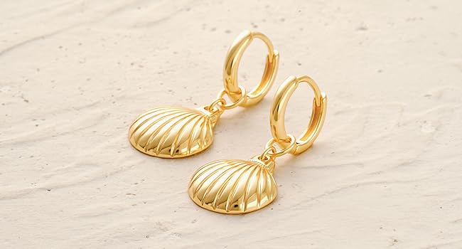 1724414315 923 MYEARS Women Clam Shell Earrings Gold Huggie Hoop Dangle Drop