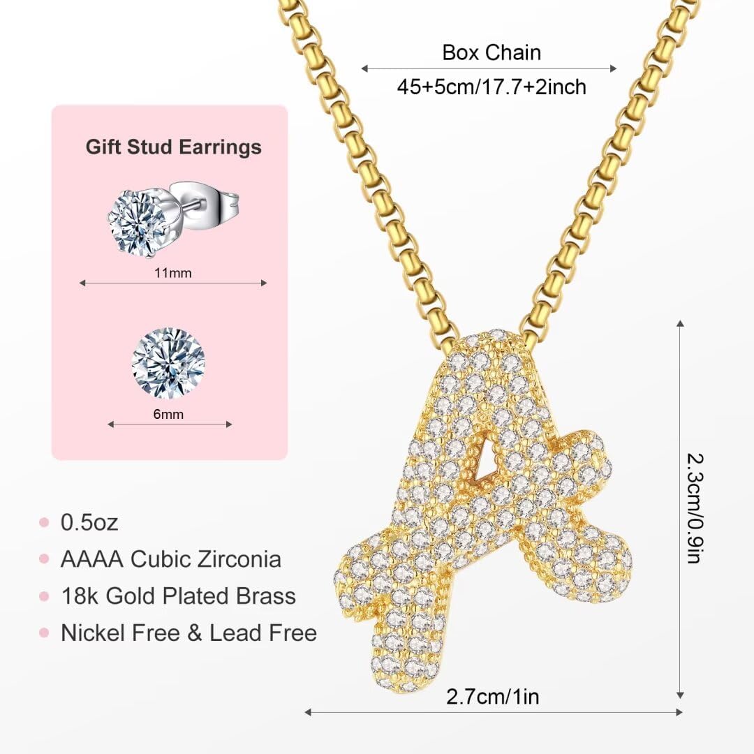 1724415172 675 Gold Bubble Letter Necklace for Women 18K Gold Plated Initial