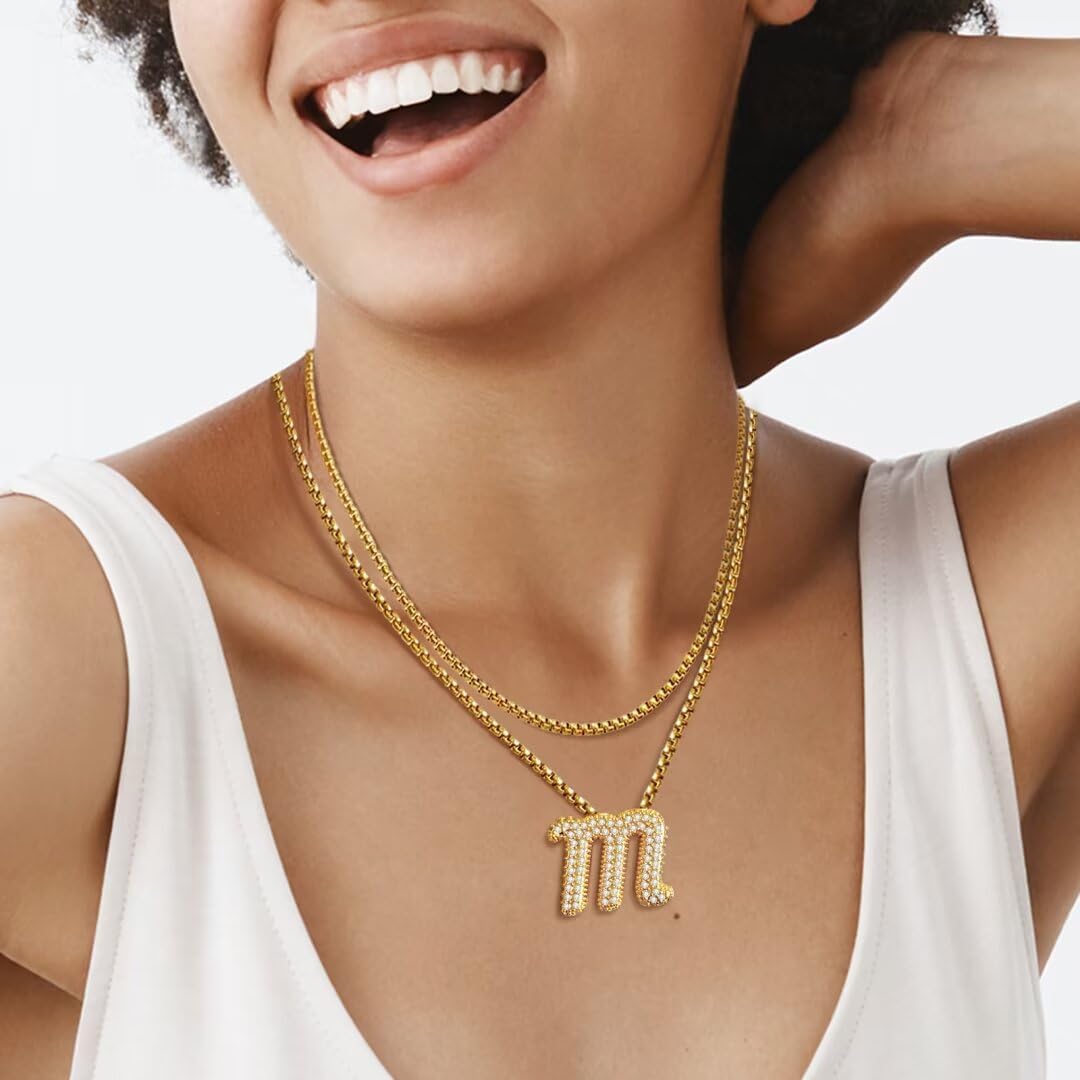 1724415172 950 Gold Bubble Letter Necklace for Women 18K Gold Plated Initial