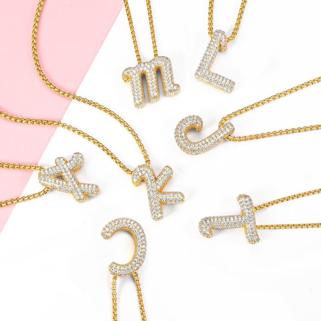 1724415173 619 Gold Bubble Letter Necklace for Women 18K Gold Plated Initial