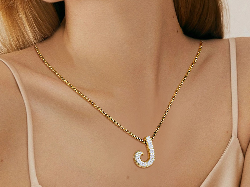 1724415175 200 Gold Bubble Letter Necklace for Women 18K Gold Plated Initial