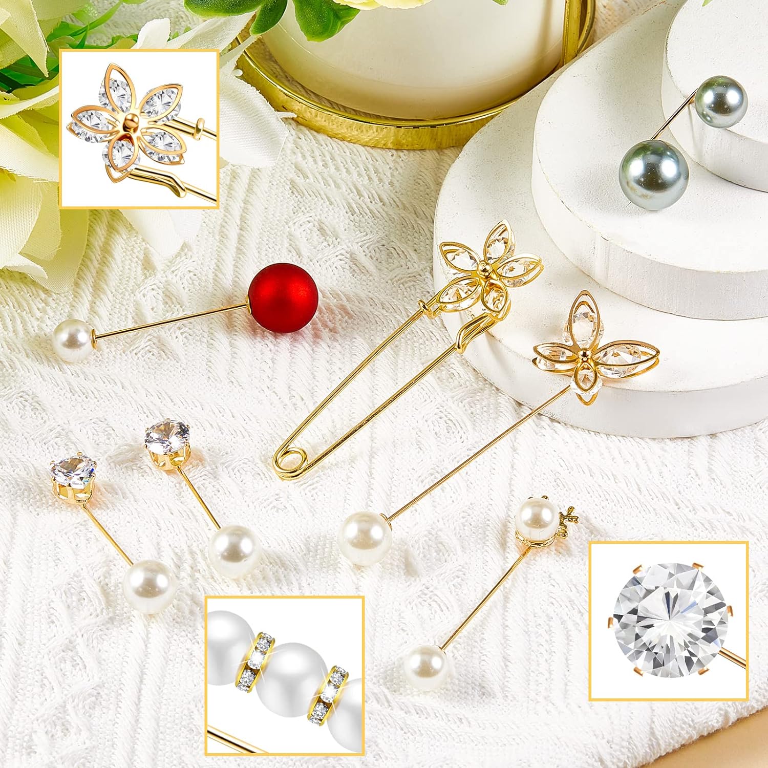 1724418555 238 35 Pieces Faux Pearl Brooch Pins Sweater Shawl Pins Neckline