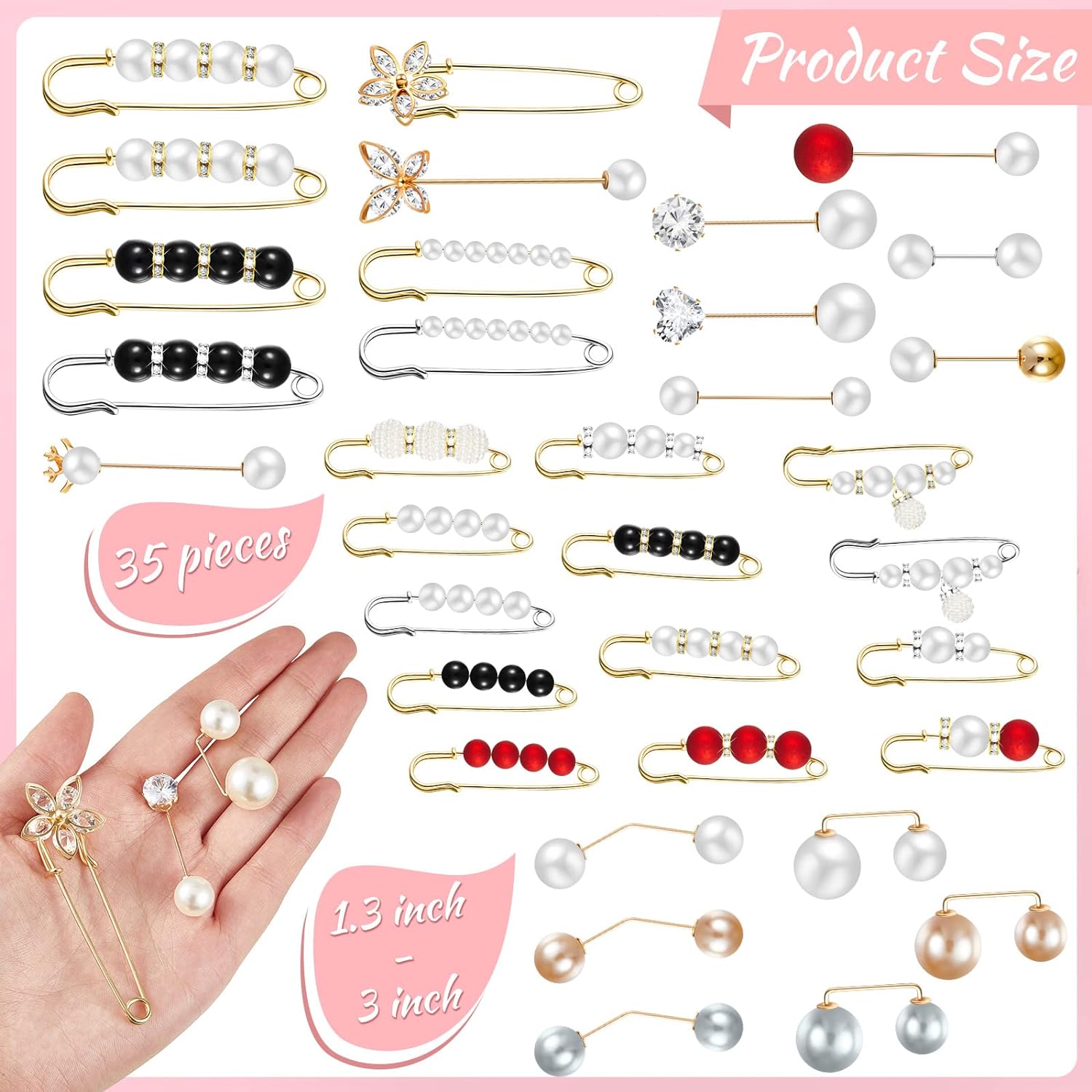 1724418555 442 35 Pieces Faux Pearl Brooch Pins Sweater Shawl Pins Neckline