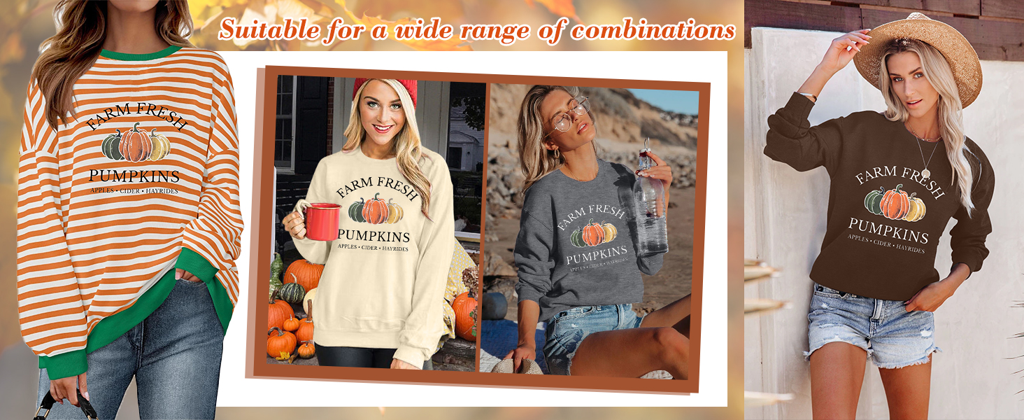 1724423828 442 VILOVE Farm Fresh Pumpkin Sweatshirt Women Fall Sweatshirt Pumpkin Graphic