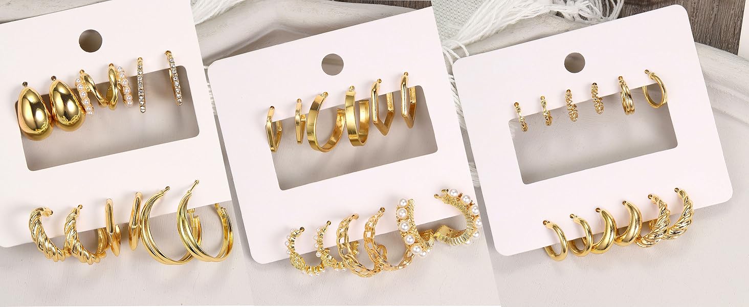 1724424678 719 42 Pairs Gold Hoop Earrings Set for Women Fashion Chunky