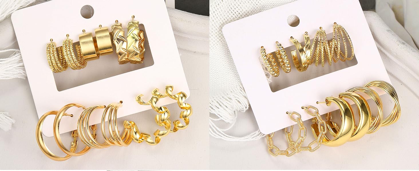 1724424678 766 42 Pairs Gold Hoop Earrings Set for Women Fashion Chunky