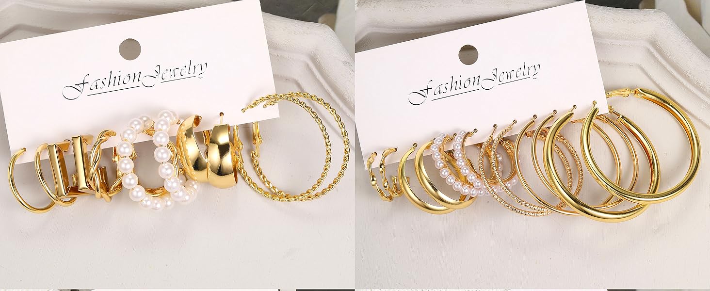 1724424678 917 42 Pairs Gold Hoop Earrings Set for Women Fashion Chunky