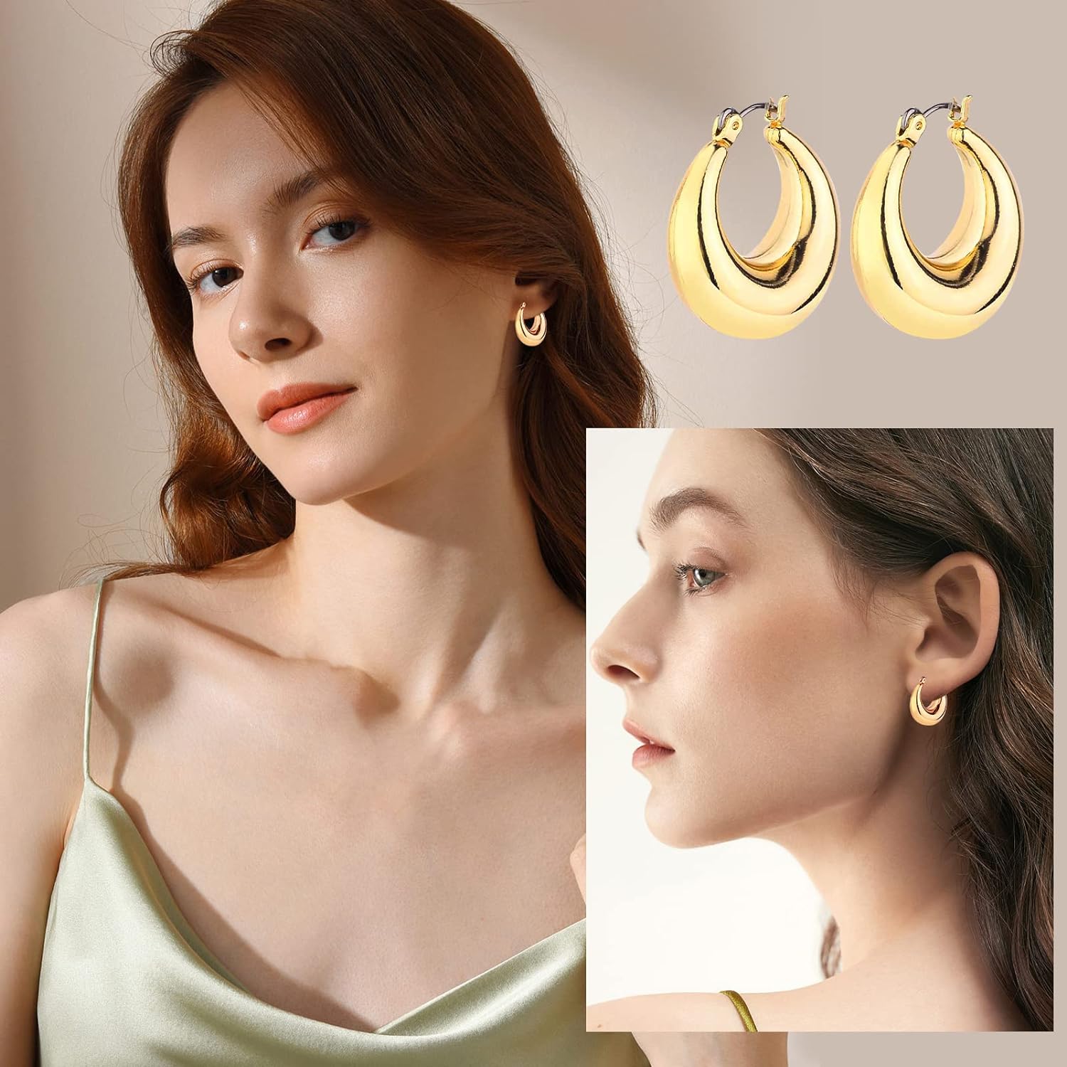 1724441241 501 Gold Chunky Hoop Earrings Set for Women 14K Gold Plated