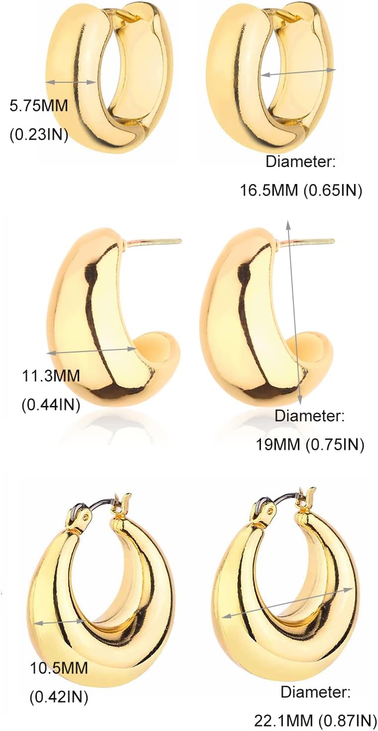 1724441241 883 Gold Chunky Hoop Earrings Set for Women 14K Gold Plated