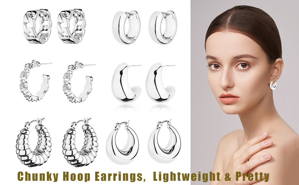 1724441243 381 Gold Chunky Hoop Earrings Set for Women 14K Gold Plated