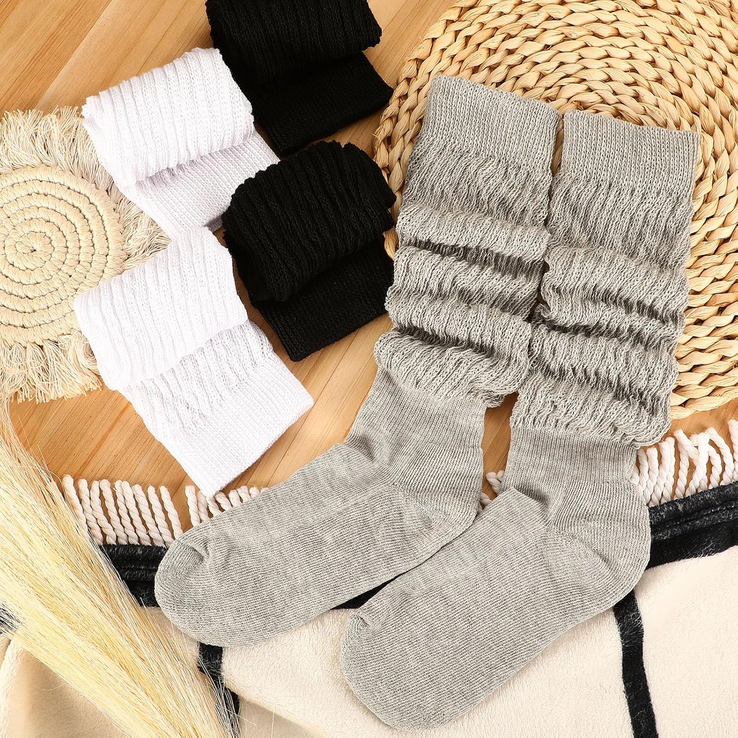 1724455876 686 Geyoga 3 Pairs Slouch Socks Scrunch Socks Cotton Knit Boot