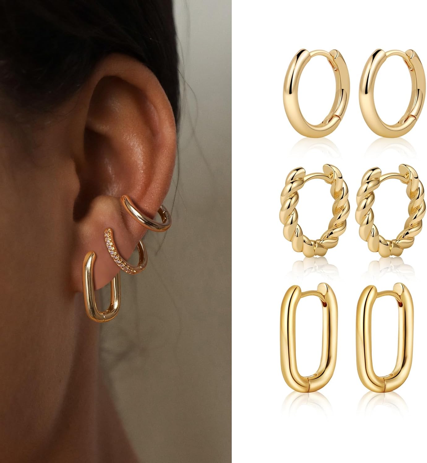 1724463520 520 MIDEEO GoldSilver Chunky Hoop Earrings Set for Women 14K Gold