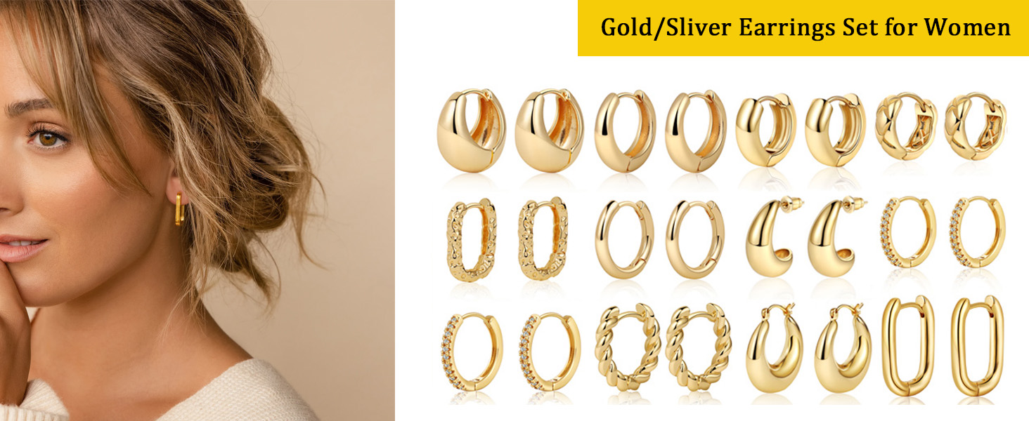 1724463521 687 MIDEEO GoldSilver Chunky Hoop Earrings Set for Women 14K Gold