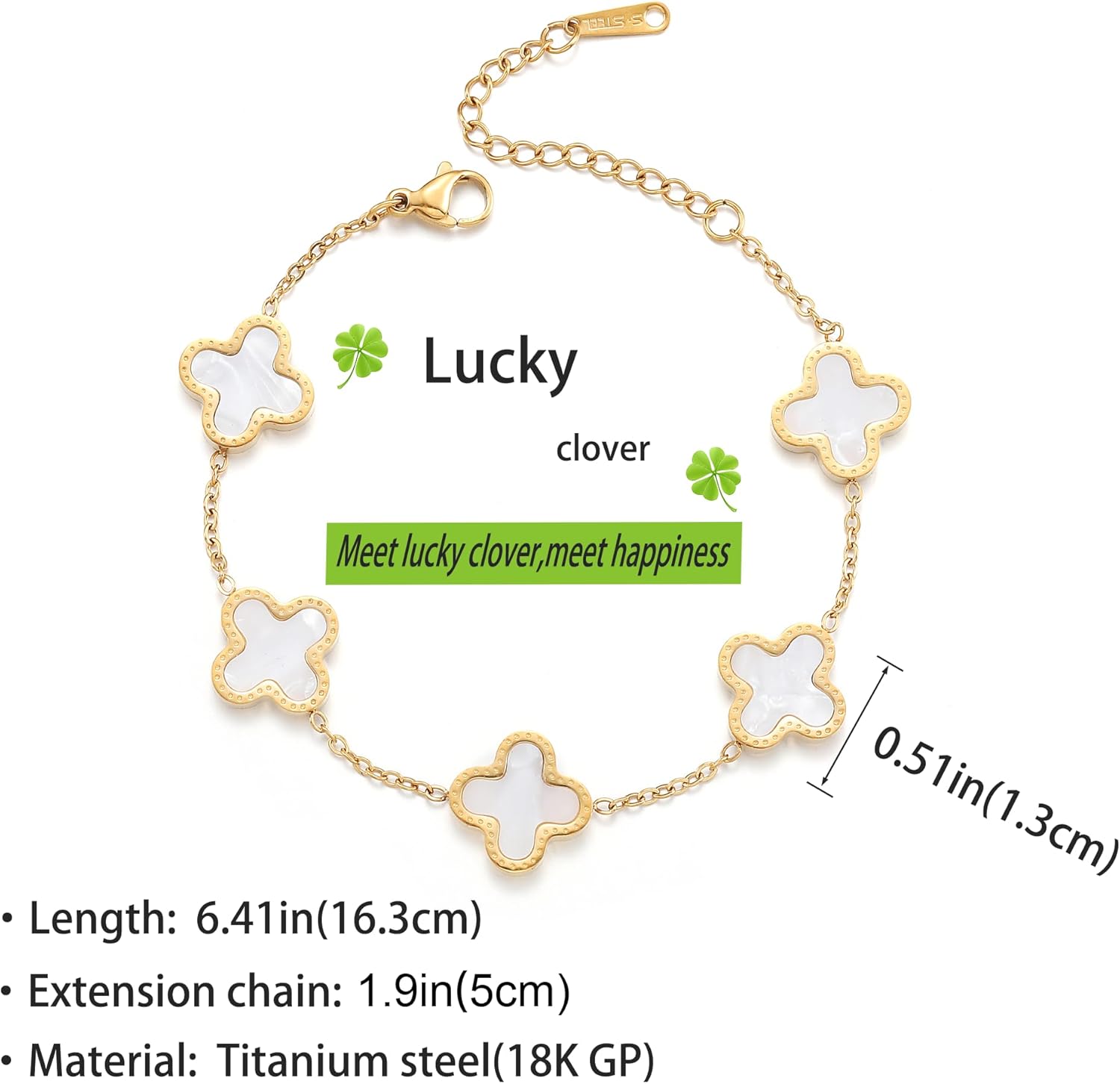 1724465207 868 18K Gold Plated Clover Lucky Bracelet for Women WhiteBlackRedGreen Bracelets