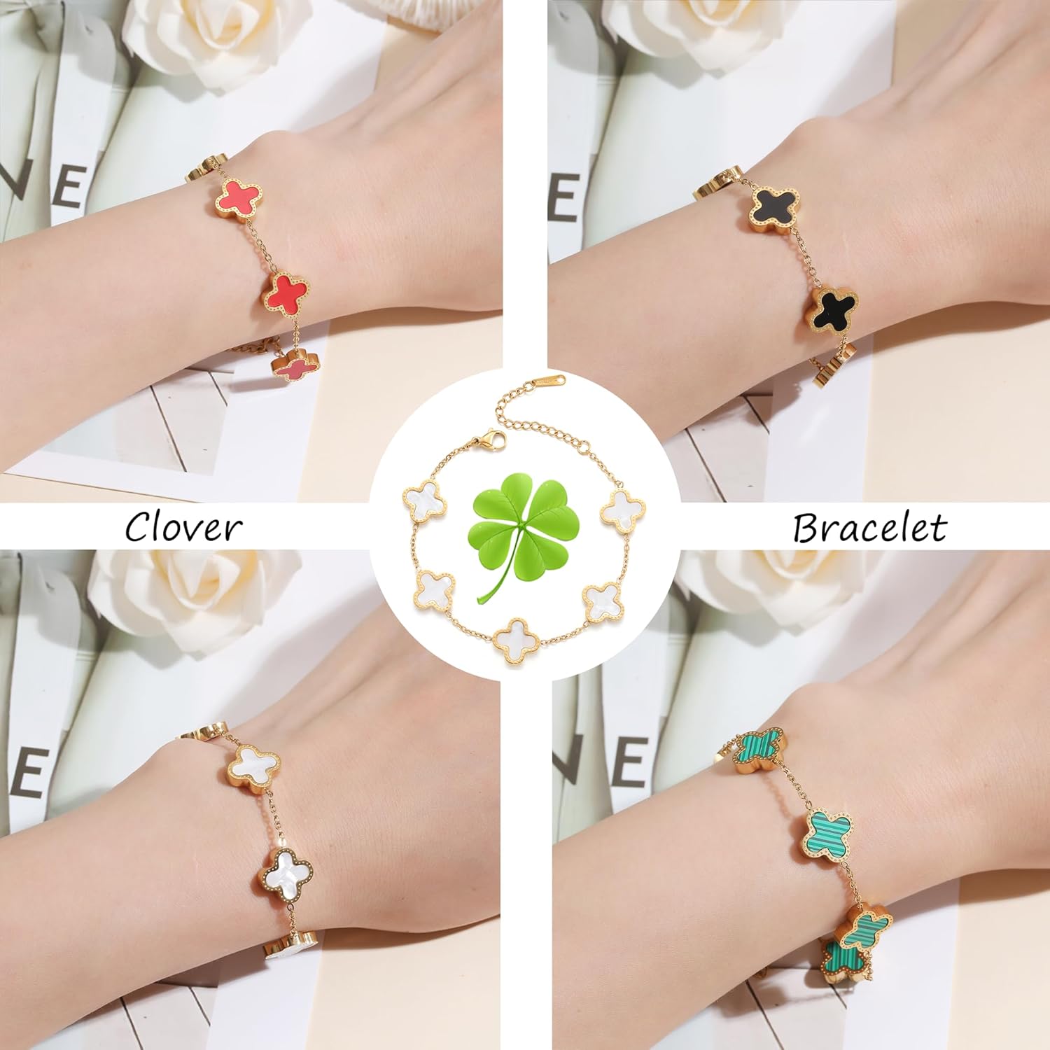 1724465208 552 18K Gold Plated Clover Lucky Bracelet for Women WhiteBlackRedGreen Bracelets