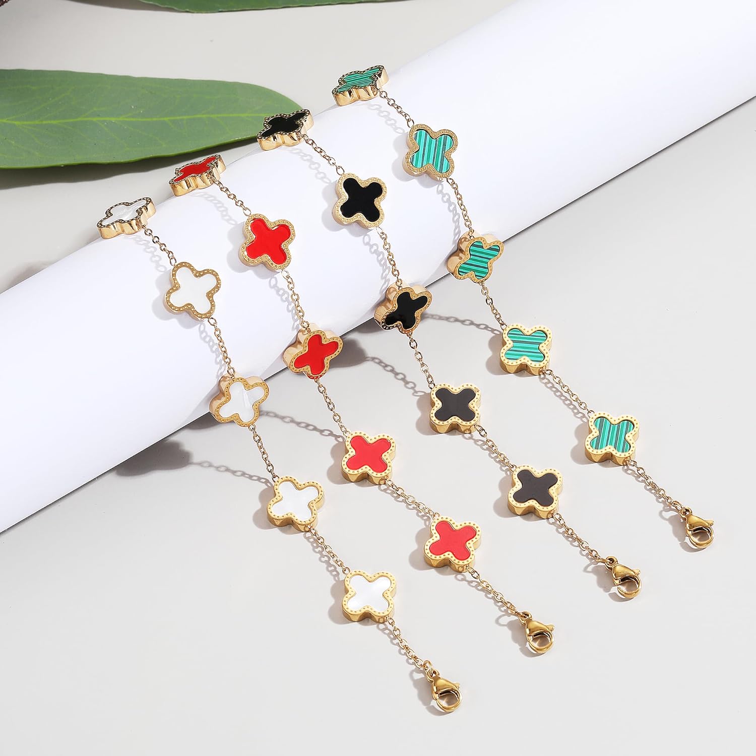 1724465208 592 18K Gold Plated Clover Lucky Bracelet for Women WhiteBlackRedGreen Bracelets