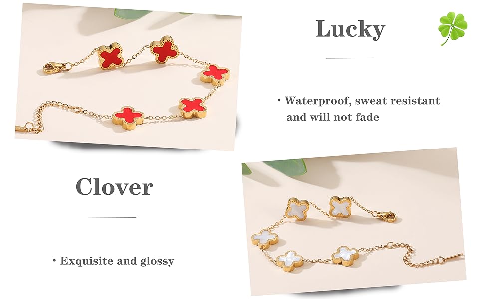 1724465209 611 18K Gold Plated Clover Lucky Bracelet for Women WhiteBlackRedGreen Bracelets