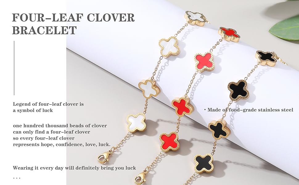 1724465209 653 18K Gold Plated Clover Lucky Bracelet for Women WhiteBlackRedGreen Bracelets