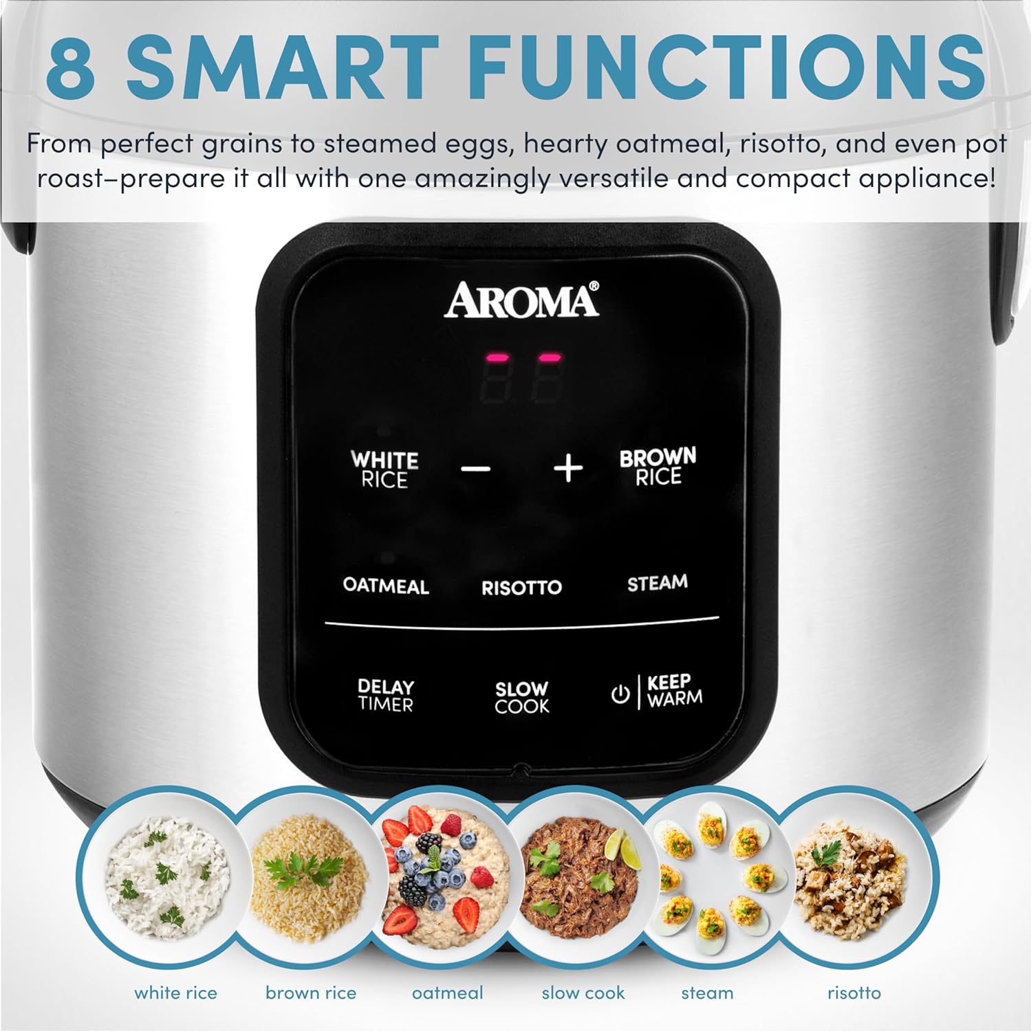 1724470298 569 AROMA® Digital Rice Cooker 4 Cup Uncooked 8 Cup Cooked Steamer