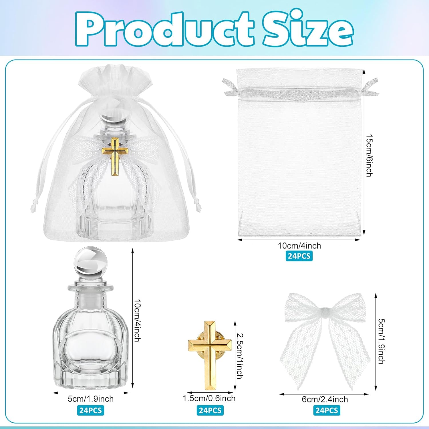 1724478020 125 Holy Catholic Christian Water Bottles with Cross Organza Bags Lace